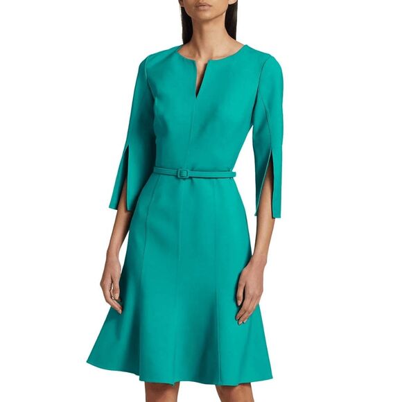 NWT WOMEN'S BELTED WOOL-BLEND KNEE-LENGTH DRESS IN JADE SZ 2 $2690 - Picture 2 of 13